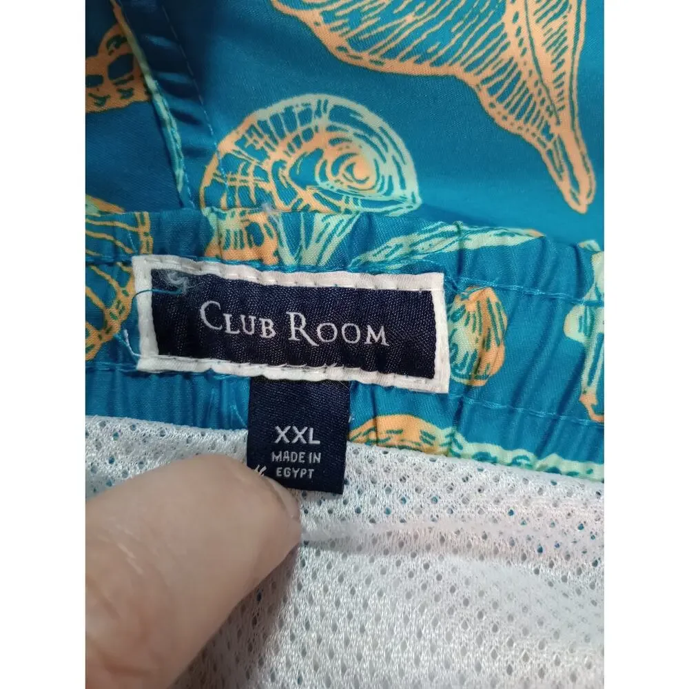 Club Room Swim‎ Trunks Mens 2XL Blue Seashell Print Quick Dry Shorts 7